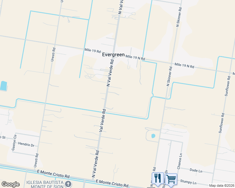 map of restaurants, bars, coffee shops, grocery stores, and more near 21704 North Val Verde Road in Edinburg