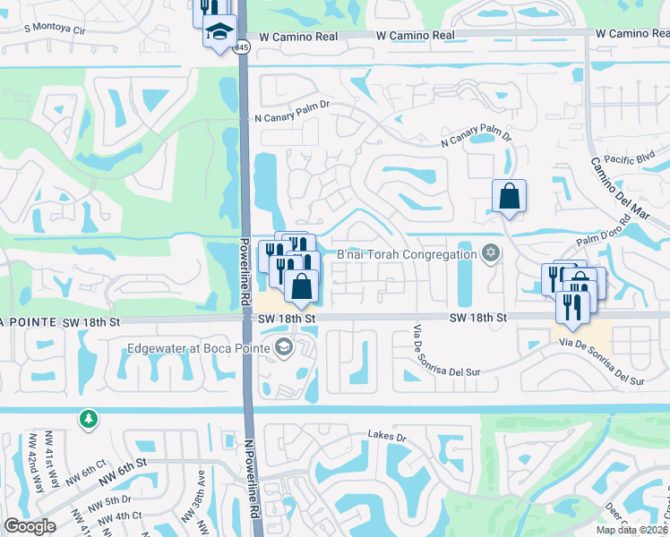 map of restaurants, bars, coffee shops, grocery stores, and more near 6803 Via Regina in Boca Raton