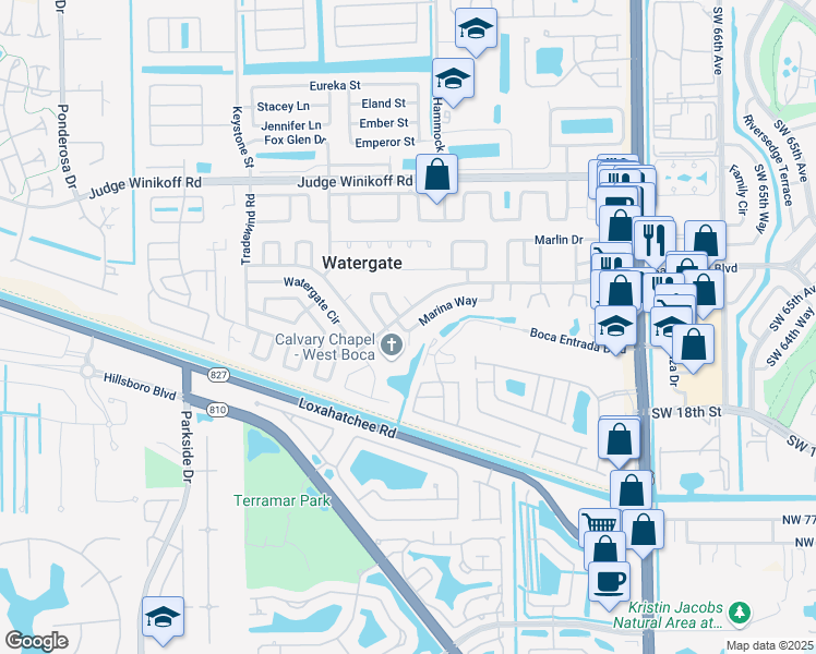 map of restaurants, bars, coffee shops, grocery stores, and more near 10602 Southwest Sandalfoot Boulevard in Boca Raton