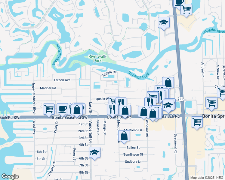 map of restaurants, bars, coffee shops, grocery stores, and more near 3870 Cardinal Circle in Bonita Springs