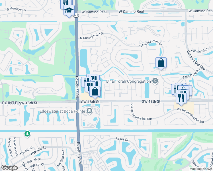 map of restaurants, bars, coffee shops, grocery stores, and more near 6803 Via Regina in Boca Raton