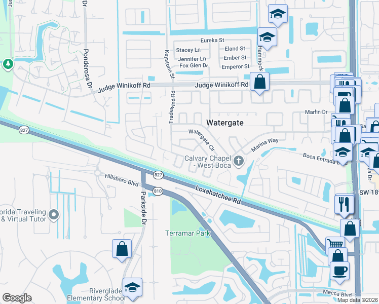 map of restaurants, bars, coffee shops, grocery stores, and more near 11886 Anchorage Way in Boca Raton
