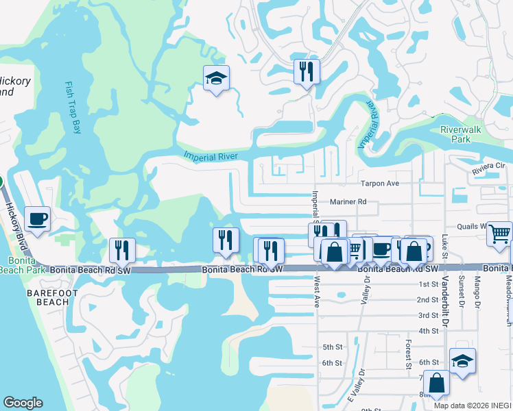 map of restaurants, bars, coffee shops, grocery stores, and more near 4869 Esplanade Street in Bonita Springs