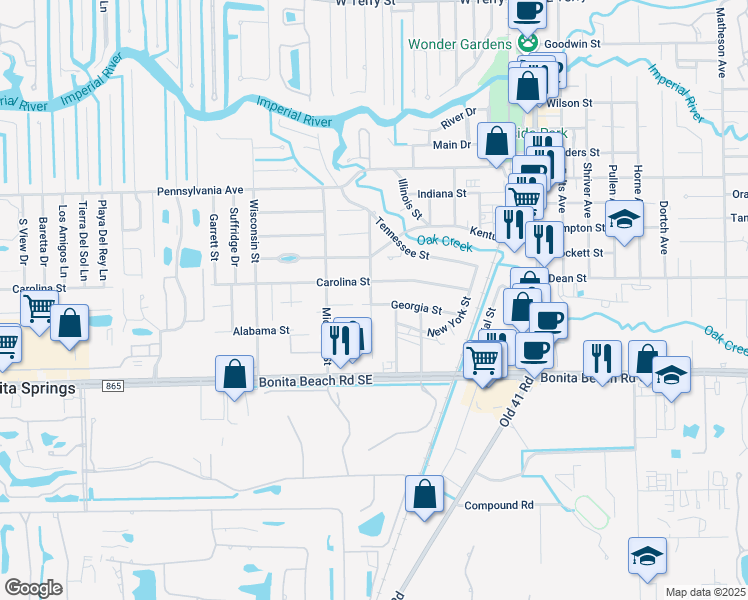 map of restaurants, bars, coffee shops, grocery stores, and more near 10073 Georgia Street in Bonita Springs