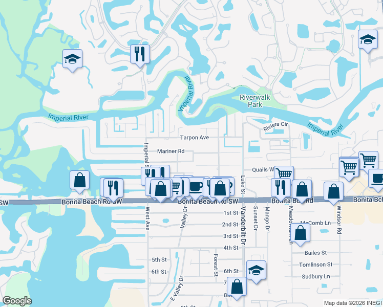 map of restaurants, bars, coffee shops, grocery stores, and more near 27629 Reahard Court in Bonita Springs