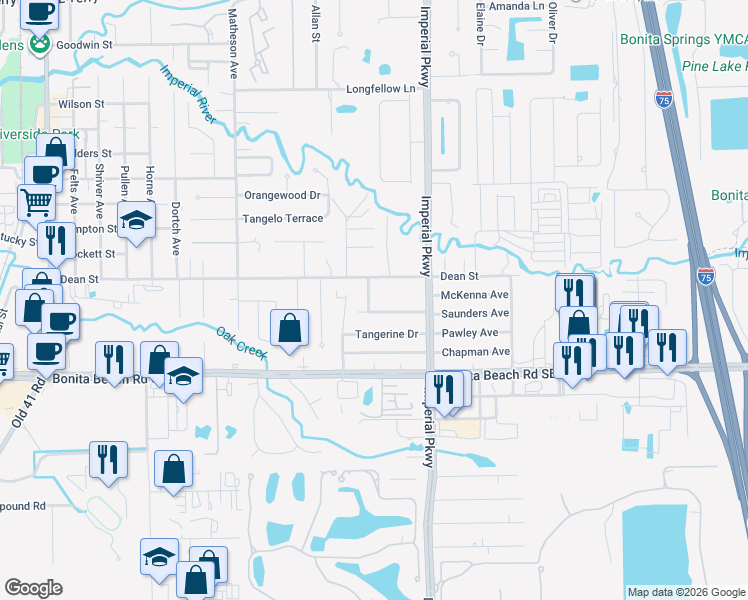 map of restaurants, bars, coffee shops, grocery stores, and more near 27791 Kelly Drive in Bonita Springs