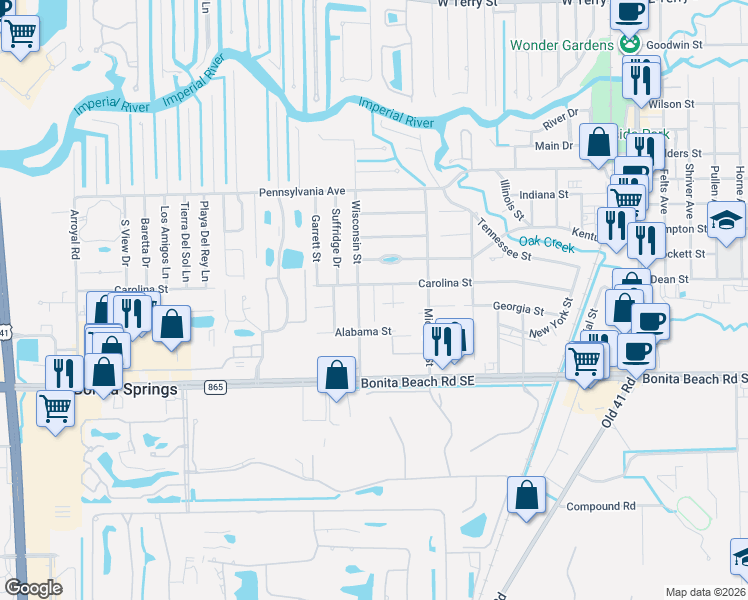 map of restaurants, bars, coffee shops, grocery stores, and more near 27800 Pension Place in Bonita Springs