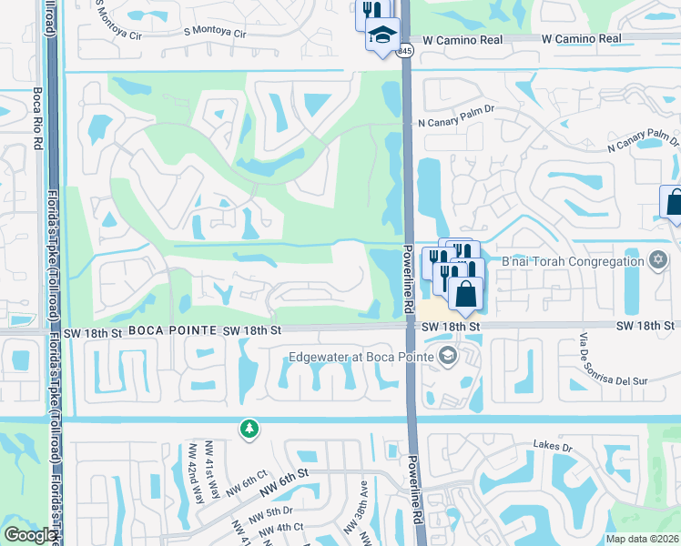 map of restaurants, bars, coffee shops, grocery stores, and more near 7225 Promenade Drive in Boca Raton