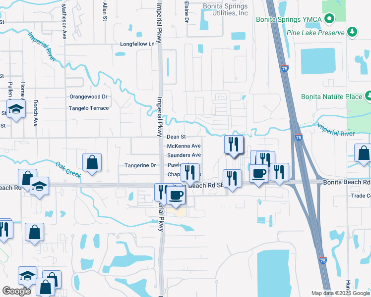 map of restaurants, bars, coffee shops, grocery stores, and more near 11626 McKenna Avenue in Bonita Springs