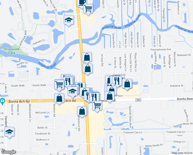 map of restaurants, bars, coffee shops, grocery stores, and more near 8528 Tamara Court in Bonita Springs