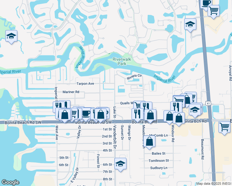 map of restaurants, bars, coffee shops, grocery stores, and more near 27801 Luke Street in Bonita Springs