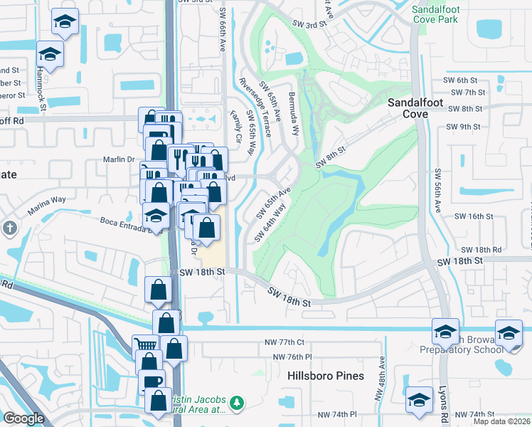 map of restaurants, bars, coffee shops, grocery stores, and more near 1540 Southwest 65th Avenue in Boca Raton