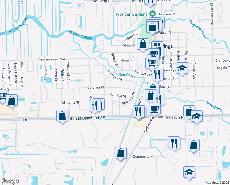 map of restaurants, bars, coffee shops, grocery stores, and more near 10151 Georgia Street in Bonita Springs