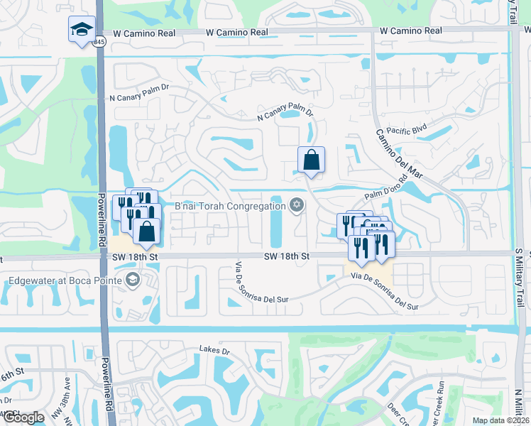 map of restaurants, bars, coffee shops, grocery stores, and more near 23153 Via Stel in Boca Raton