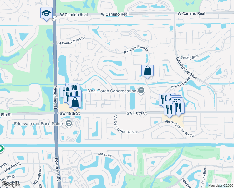 map of restaurants, bars, coffee shops, grocery stores, and more near 23041 Via Stel in Boca Raton