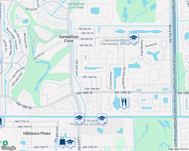 map of restaurants, bars, coffee shops, grocery stores, and more near 8843 Southwest 16th Street in Boca Raton