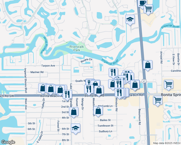 map of restaurants, bars, coffee shops, grocery stores, and more near 3870 Cardinal Circle in Bonita Springs