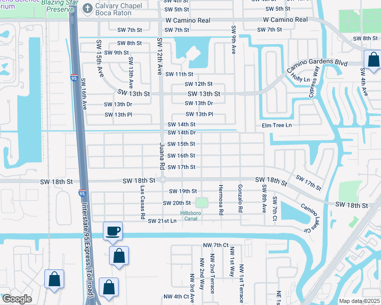 map of restaurants, bars, coffee shops, grocery stores, and more near 1599 Isabel Road East in Boca Raton
