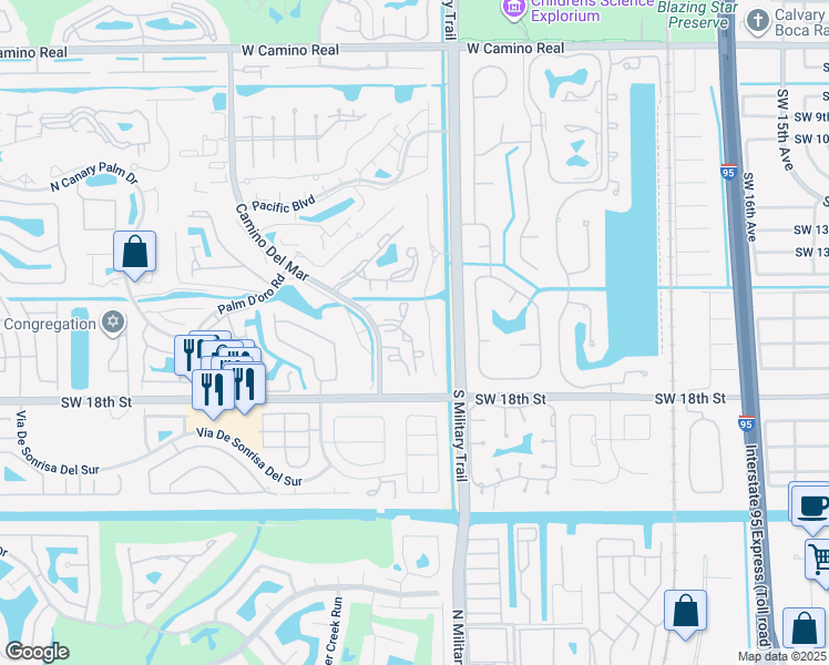map of restaurants, bars, coffee shops, grocery stores, and more near 23162 Post Gardens Way in Boca Raton