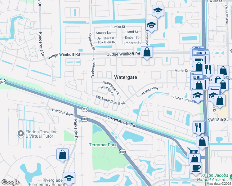 map of restaurants, bars, coffee shops, grocery stores, and more near 23030 Atlantic Circle in Boca Raton