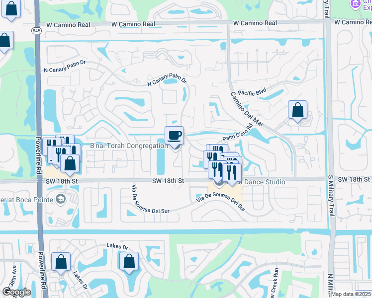 map of restaurants, bars, coffee shops, grocery stores, and more near 23101 Boca Club Colony Circle in Boca Raton