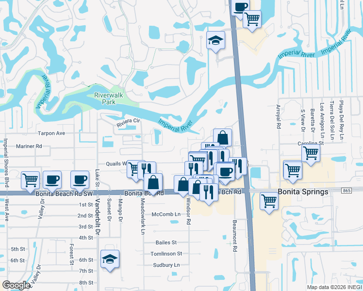 map of restaurants, bars, coffee shops, grocery stores, and more near 3410 Ketcham Court in Bonita Springs