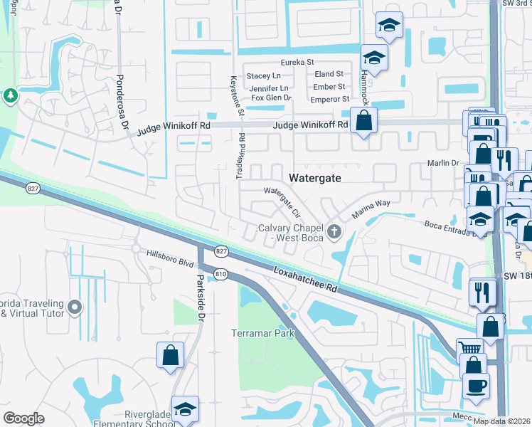 map of restaurants, bars, coffee shops, grocery stores, and more near 11886 Anchorage Way in Boca Raton