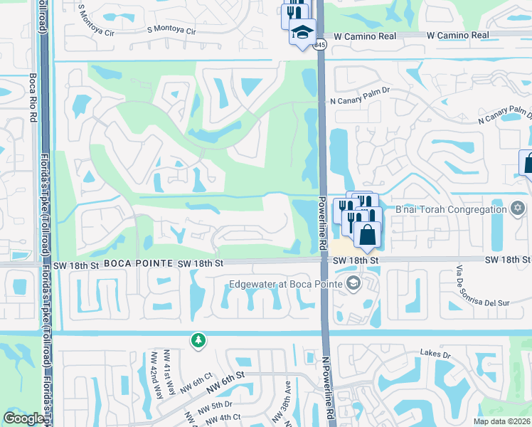 map of restaurants, bars, coffee shops, grocery stores, and more near 7225 Promenade Drive in Boca Raton
