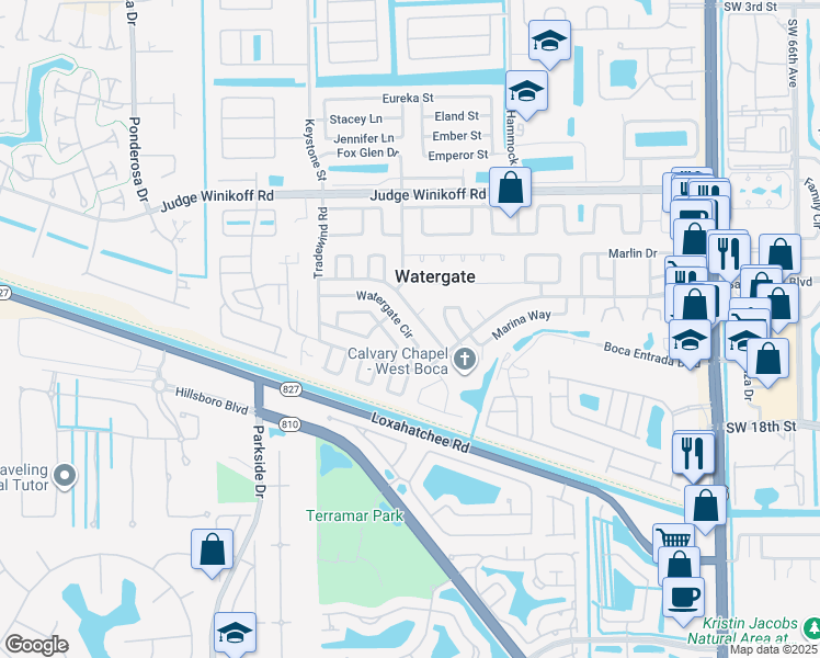 map of restaurants, bars, coffee shops, grocery stores, and more near 23030 Atlantic Circle in Boca Raton