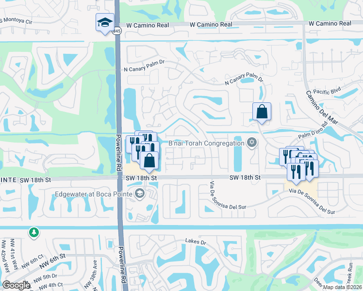 map of restaurants, bars, coffee shops, grocery stores, and more near 6707 Via Regina in Boca Raton