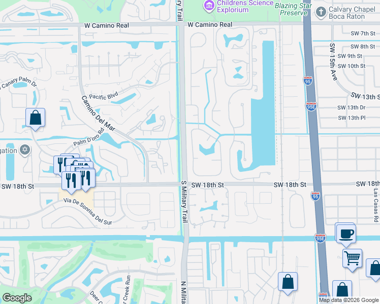 map of restaurants, bars, coffee shops, grocery stores, and more near 1965 Parkside Circle South in Boca Raton