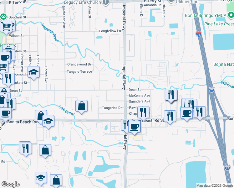 map of restaurants, bars, coffee shops, grocery stores, and more near 11441 Pendleton Street in Bonita Springs