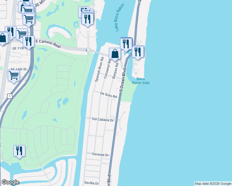 map of restaurants, bars, coffee shops, grocery stores, and more near in Boca Raton