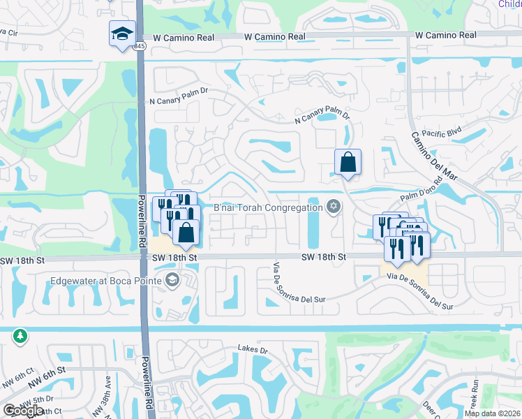 map of restaurants, bars, coffee shops, grocery stores, and more near 6557 Via Regina in Boca Raton
