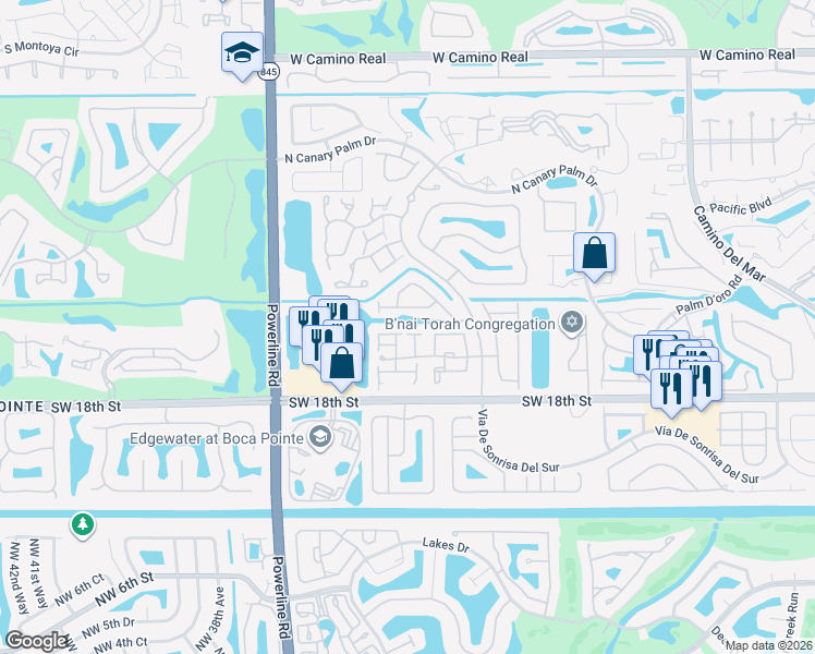 map of restaurants, bars, coffee shops, grocery stores, and more near 6707 Via Regina in Boca Raton