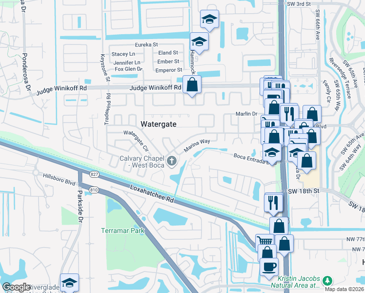 map of restaurants, bars, coffee shops, grocery stores, and more near 10602 Southwest Sandalfoot Boulevard in Boca Raton