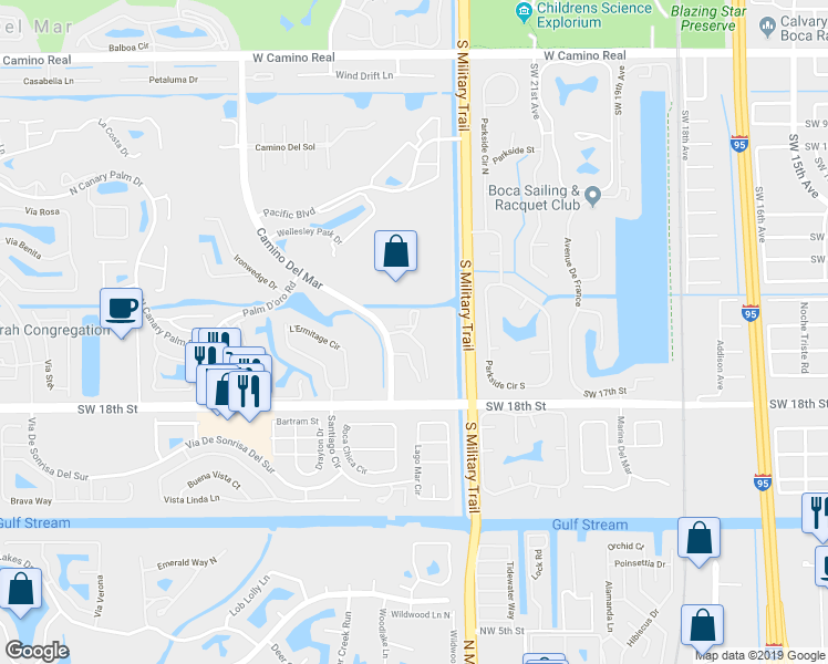 map of restaurants, bars, coffee shops, grocery stores, and more near 23126 Post Gardens Way in Boca Raton