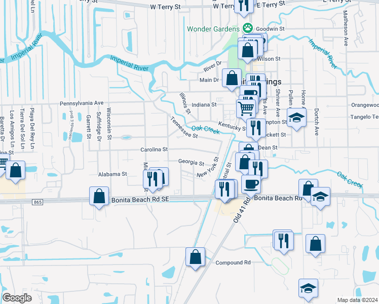 map of restaurants, bars, coffee shops, grocery stores, and more near 10151 Georgia Street in Bonita Springs