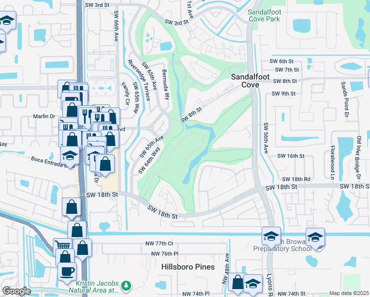 map of restaurants, bars, coffee shops, grocery stores, and more near 10049 Brickhill Drive in Boca Raton