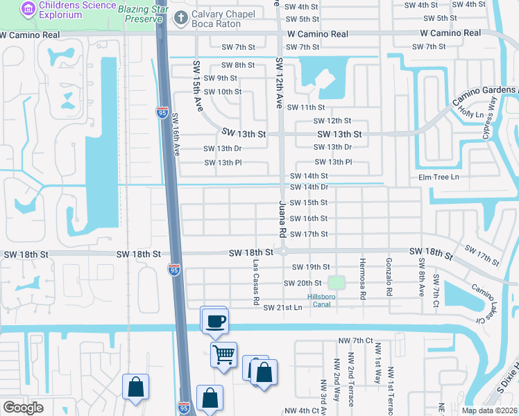 map of restaurants, bars, coffee shops, grocery stores, and more near 1279 Southwest 16th Street in Boca Raton
