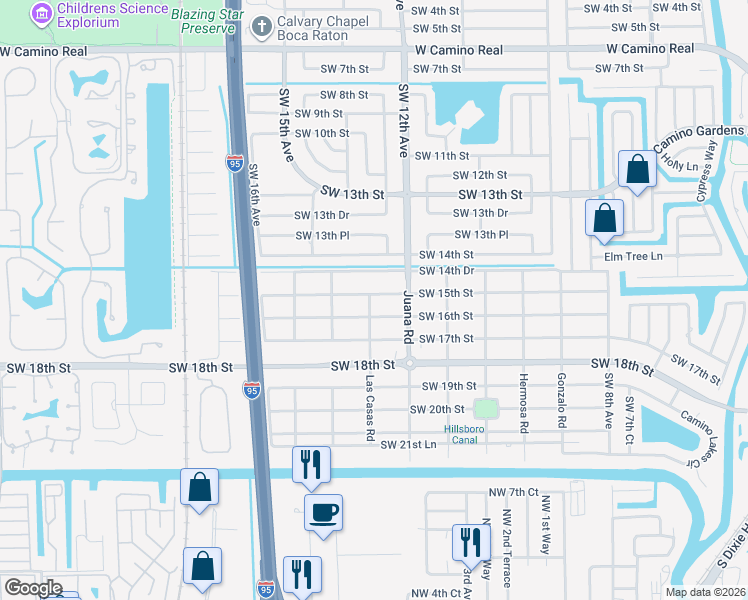 map of restaurants, bars, coffee shops, grocery stores, and more near 1279 Southwest 16th Street in Boca Raton