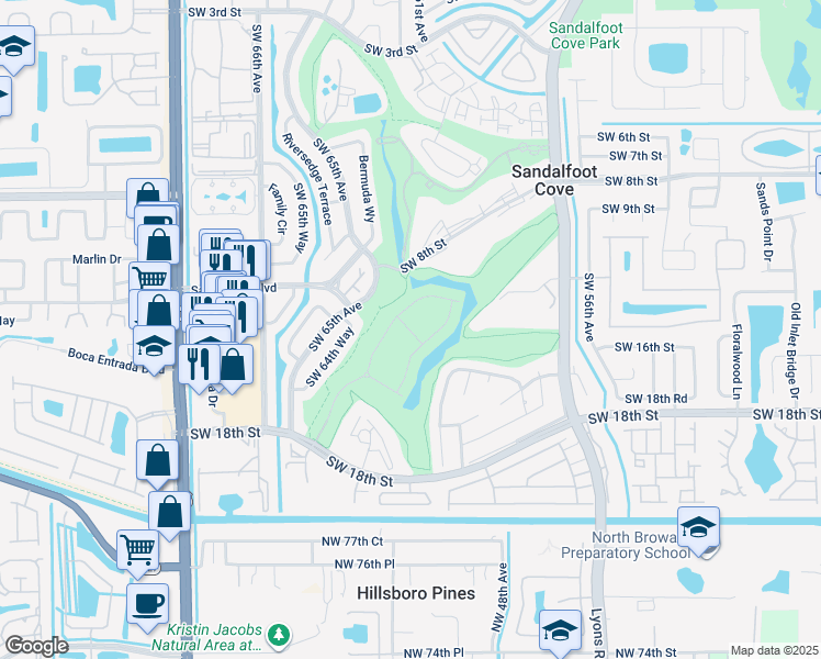 map of restaurants, bars, coffee shops, grocery stores, and more near 10049 Brickhill Drive in Boca Raton