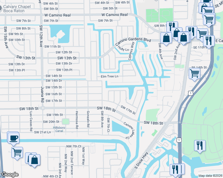 map of restaurants, bars, coffee shops, grocery stores, and more near 1540 Southwest 7th Terrace in Boca Raton
