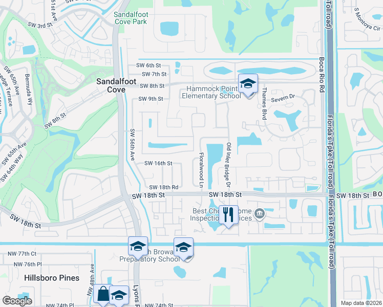 map of restaurants, bars, coffee shops, grocery stores, and more near 23020 Southwest 53rd Avenue in Boca Raton