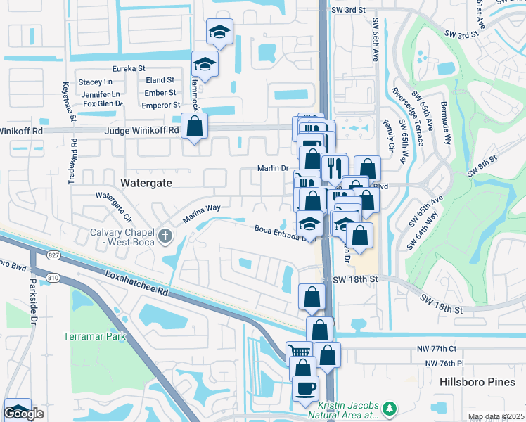 map of restaurants, bars, coffee shops, grocery stores, and more near 10235 Boca Entrada Boulevard in Boca Raton