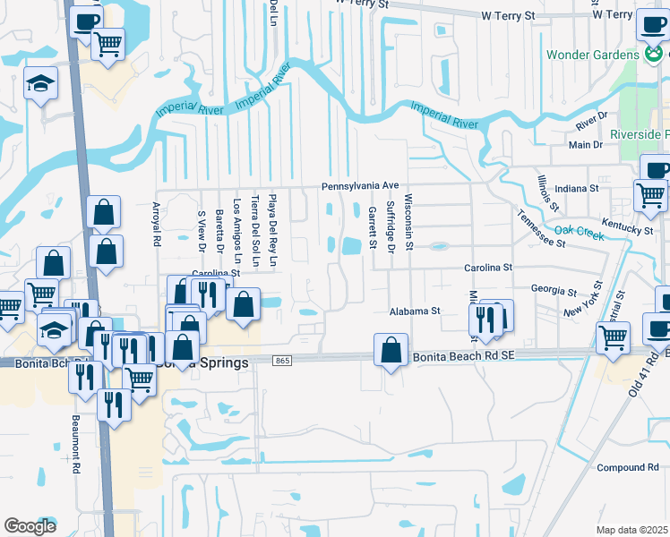 map of restaurants, bars, coffee shops, grocery stores, and more near 27830 Hacienda East Boulevard in Bonita Springs