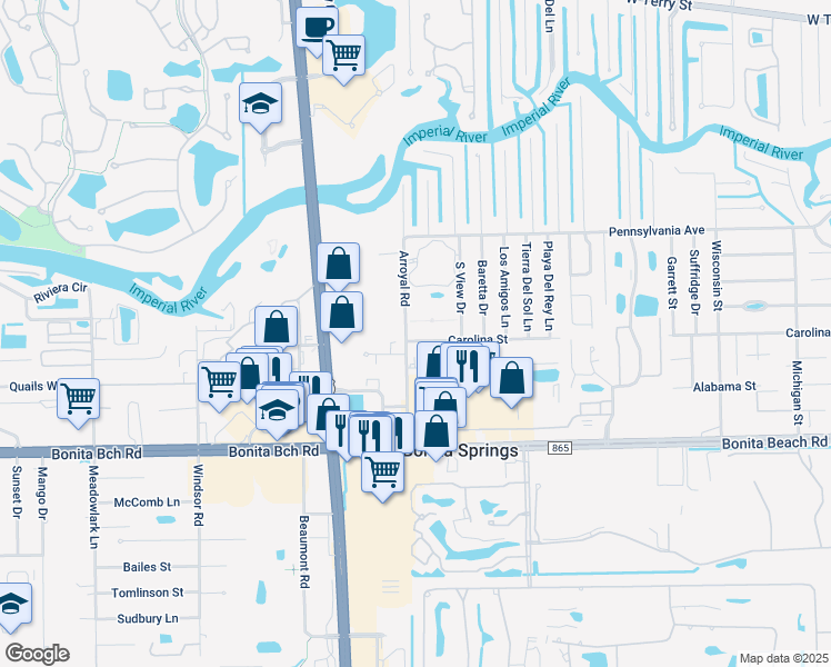 map of restaurants, bars, coffee shops, grocery stores, and more near 9020 Carolina Street in Bonita Springs