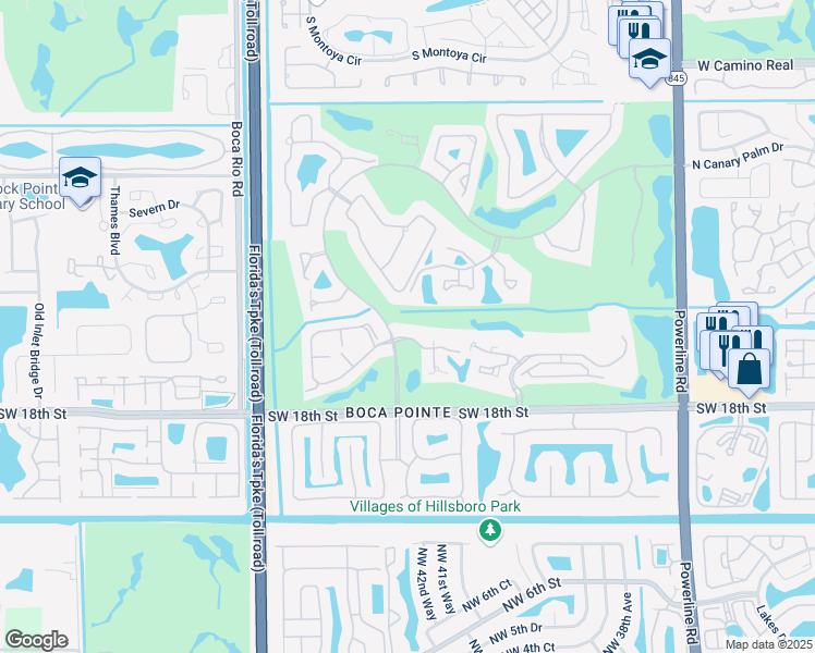 map of restaurants, bars, coffee shops, grocery stores, and more near 7627 Cinebar Drive in Boca Raton