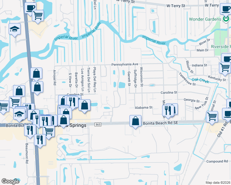 map of restaurants, bars, coffee shops, grocery stores, and more near 27830 Hacienda East Boulevard in Bonita Springs