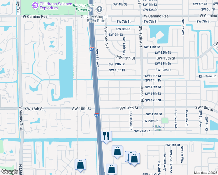 map of restaurants, bars, coffee shops, grocery stores, and more near 1481 Southwest 16th Street in Boca Raton